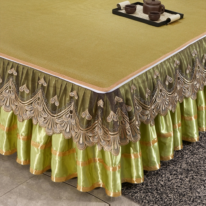 91家纺网 家纺一手货源 找家纺 罗艺轩 2024新款可拆卸床裙款冰藤席 富贵旺族-草绿