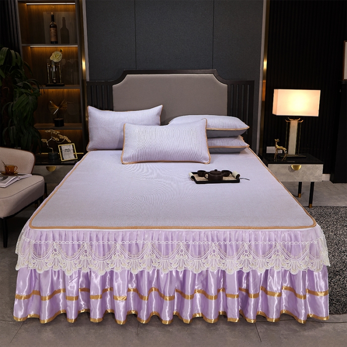 91家纺网 家纺一手货源 找家纺 罗艺轩 2024新款可拆卸床裙款冰藤席 富贵旺族-紫