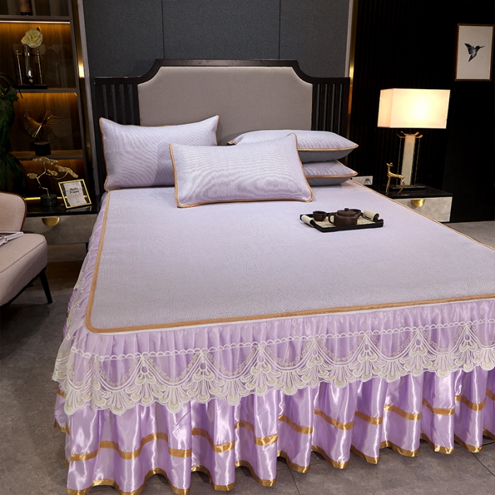 91家纺网 家纺一手货源 找家纺 罗艺轩 2024新款可拆卸床裙款冰藤席 富贵旺族-紫