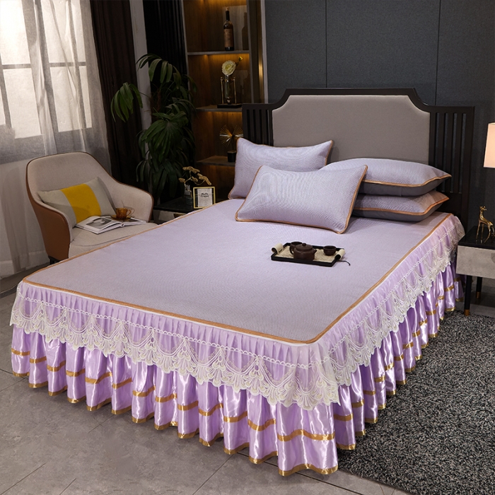 91家纺网 家纺一手货源 找家纺 罗艺轩 2024新款可拆卸床裙款冰藤席 富贵旺族-紫