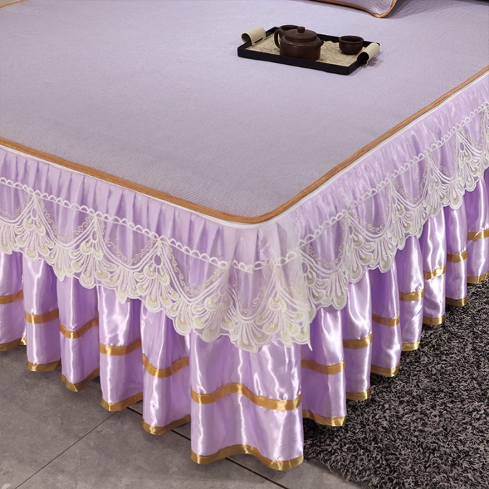 91家纺网 家纺一手货源 找家纺 罗艺轩 2024新款可拆卸床裙款冰藤席 富贵旺族-紫