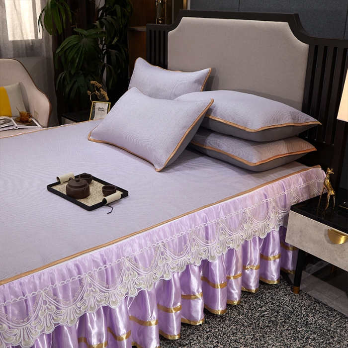 91家纺网 家纺一手货源 找家纺 罗艺轩 2024新款可拆卸床裙款冰藤席 富贵旺族-紫