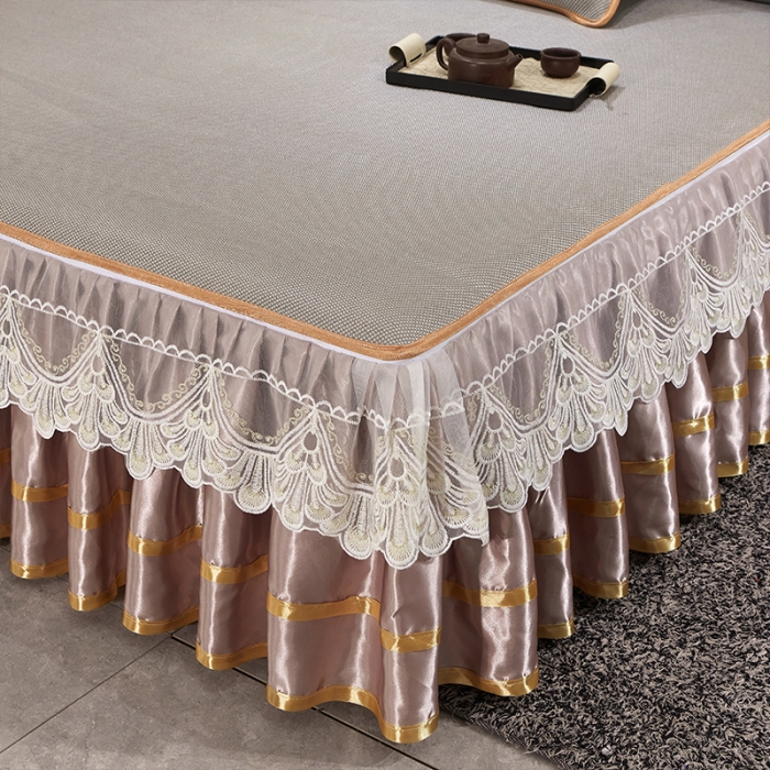 91家纺网 家纺一手货源 找家纺 罗艺轩 2024新款可拆卸床裙款冰藤席 富贵旺族-灰