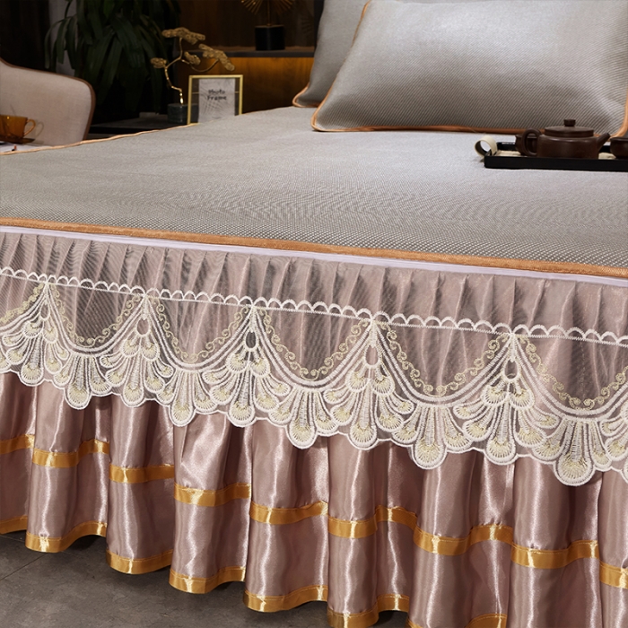 91家纺网 家纺一手货源 找家纺 罗艺轩 2024新款可拆卸床裙款冰藤席 富贵旺族-灰