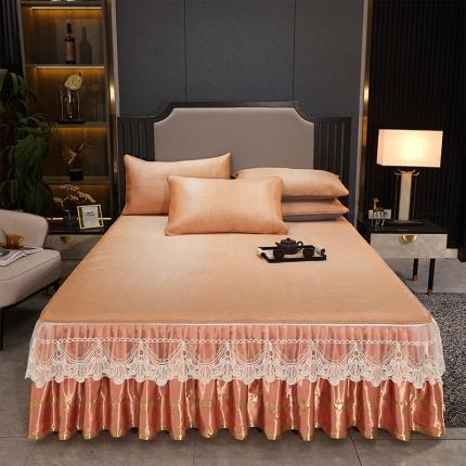 91家纺网 家纺一手货源 找家纺 罗艺轩 2024新款可拆卸床裙款冰藤席 富贵旺族-橙