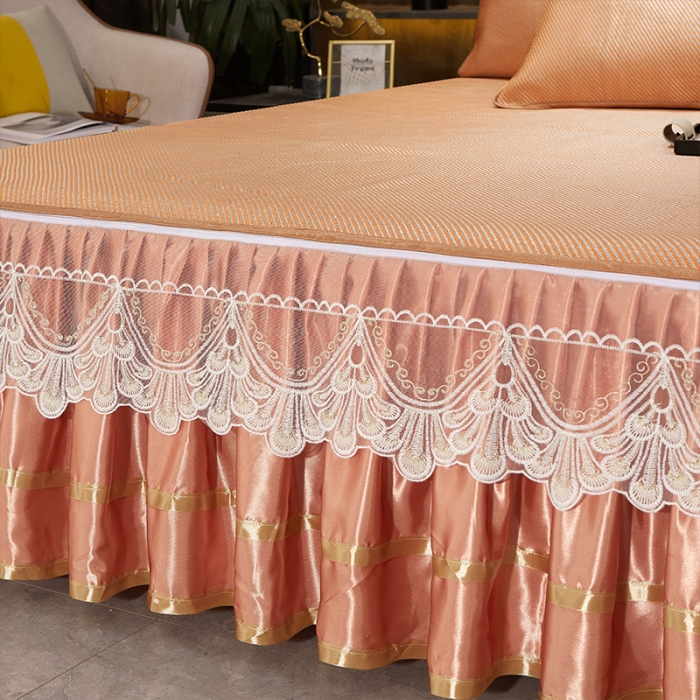 91家纺网 家纺一手货源 找家纺 罗艺轩 2024新款可拆卸床裙款冰藤席 富贵旺族-橙