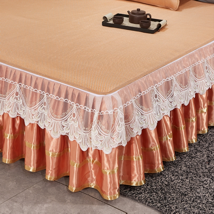 91家纺网 家纺一手货源 找家纺 罗艺轩 2024新款可拆卸床裙款冰藤席 富贵旺族-橙