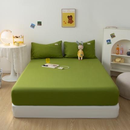 91家纺网 家纺一手货源 找家纺 芬晴 2023新款纯棉水洗棉单层床笠 清新绿