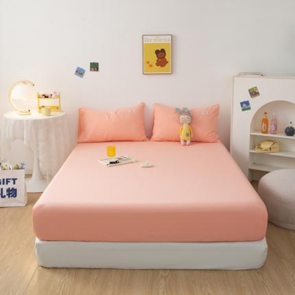 91家纺网 家纺一手货源 找家纺 芬晴 2023新款纯棉水洗棉单层床笠 桃粉