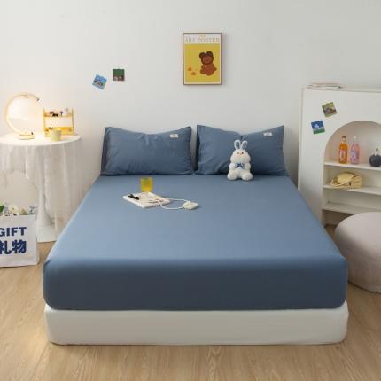 91家纺网 家纺一手货源 找家纺 芬晴 2023新款纯棉水洗棉单层床笠 雾蓝