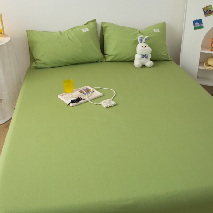 91家纺网 家纺一手货源 找家纺 芬晴 2023新款纯棉水洗棉单层床笠 豆绿