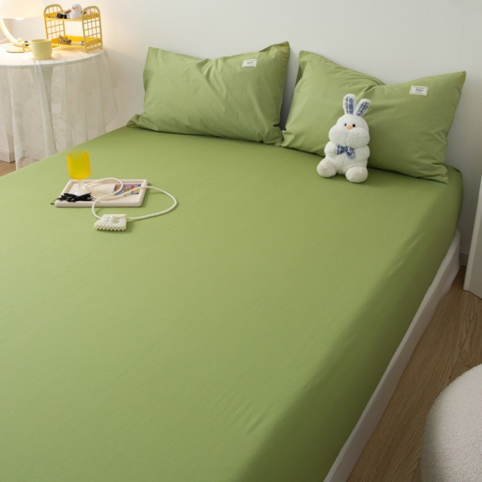 91家纺网 家纺一手货源 找家纺 芬晴 2023新款纯棉水洗棉单层床笠 豆绿