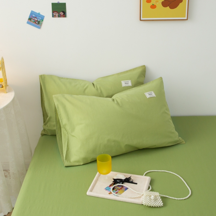 91家纺网 家纺一手货源 找家纺 芬晴 2023新款纯棉水洗棉单层床笠 豆绿