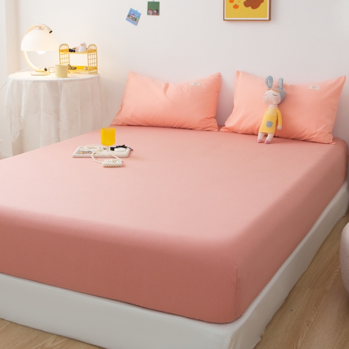 91家纺网 家纺一手货源 找家纺 芬晴 2023新款纯棉水洗棉单层床笠 豆沙