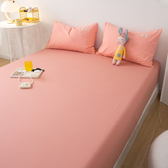 91家纺网 家纺一手货源 找家纺 芬晴 2023新款纯棉水洗棉单层床笠 豆沙