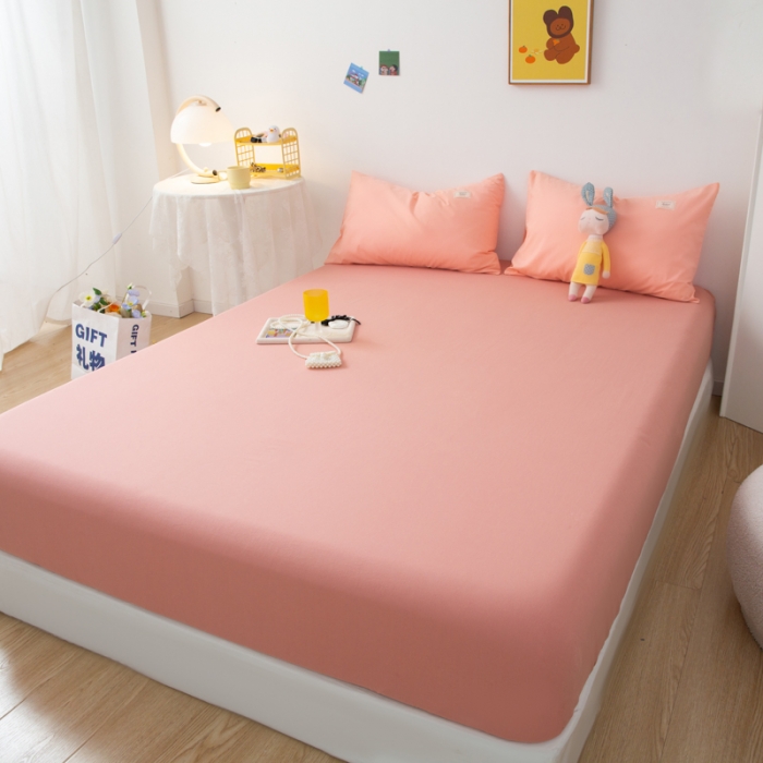 91家纺网 家纺一手货源 找家纺 芬晴 2023新款纯棉水洗棉单层床笠 豆沙