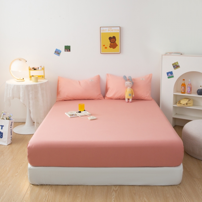 91家纺网 家纺一手货源 找家纺 芬晴 2023新款纯棉水洗棉单层床笠 豆沙