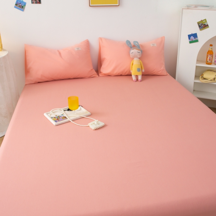 91家纺网 家纺一手货源 找家纺 芬晴 2023新款纯棉水洗棉单层床笠 豆沙