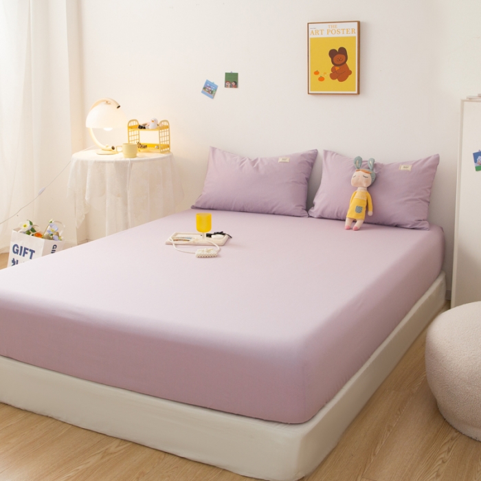 91家纺网 家纺一手货源 找家纺 芬晴 2023新款纯棉水洗棉单层床笠 梦幻紫