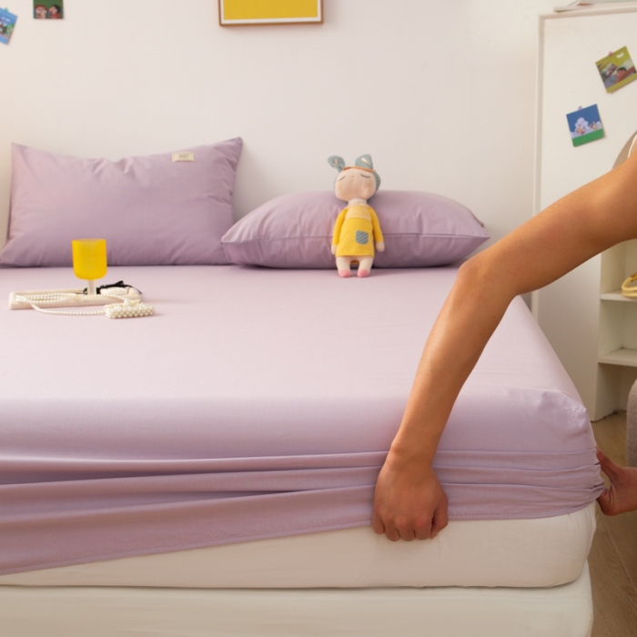 91家纺网 家纺一手货源 找家纺 芬晴 2023新款纯棉水洗棉单层床笠 梦幻紫