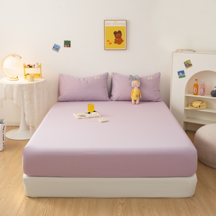 91家纺网 家纺一手货源 找家纺 芬晴 2023新款纯棉水洗棉单层床笠 梦幻紫