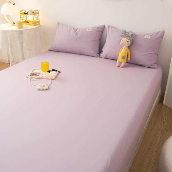 91家纺网 家纺一手货源 找家纺 芬晴 2023新款纯棉水洗棉单层床笠 梦幻紫