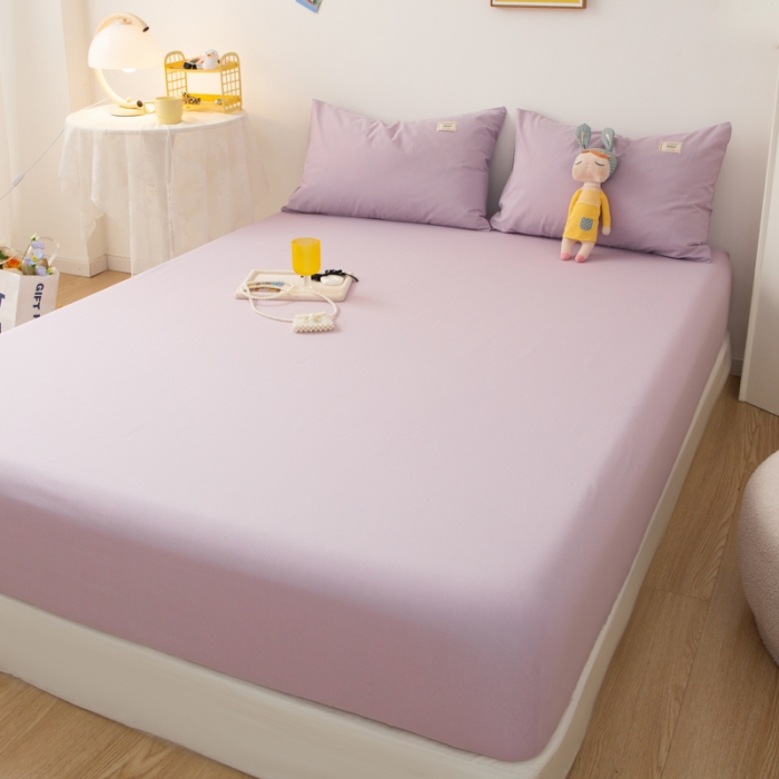 91家纺网 家纺一手货源 找家纺 芬晴 2023新款纯棉水洗棉单层床笠 梦幻紫