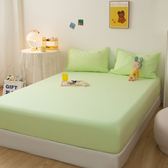 91家纺网 家纺一手货源 找家纺 芬晴 2023新款纯棉水洗棉单层床笠 薄荷绿