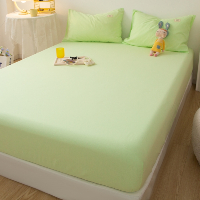 91家纺网 家纺一手货源 找家纺 芬晴 2023新款纯棉水洗棉单层床笠 薄荷绿