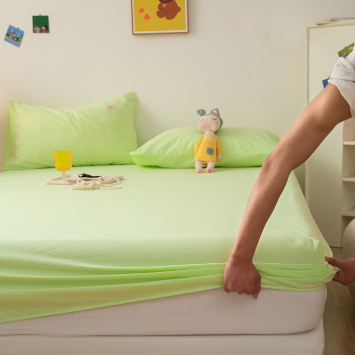 91家纺网 家纺一手货源 找家纺 芬晴 2023新款纯棉水洗棉单层床笠 薄荷绿