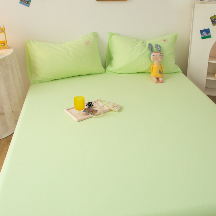 91家纺网 家纺一手货源 找家纺 芬晴 2023新款纯棉水洗棉单层床笠 薄荷绿