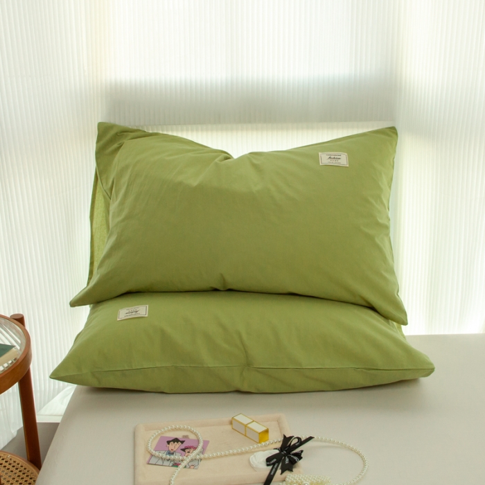 91家纺网 家纺一手货源 找家纺 芬晴 2023新款纯棉水洗棉枕套 豆绿
