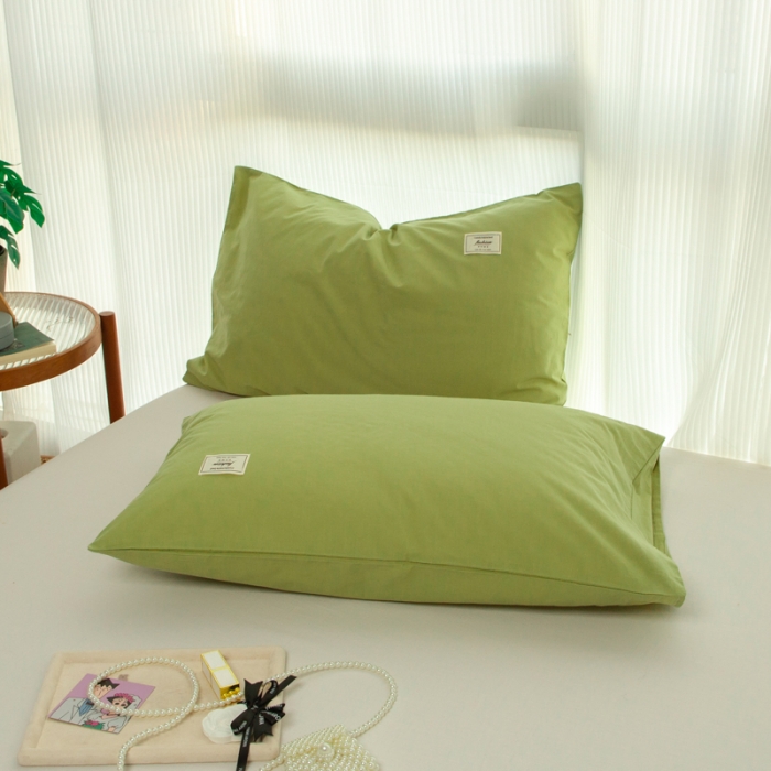 91家纺网 家纺一手货源 找家纺 芬晴 2023新款纯棉水洗棉枕套 豆绿
