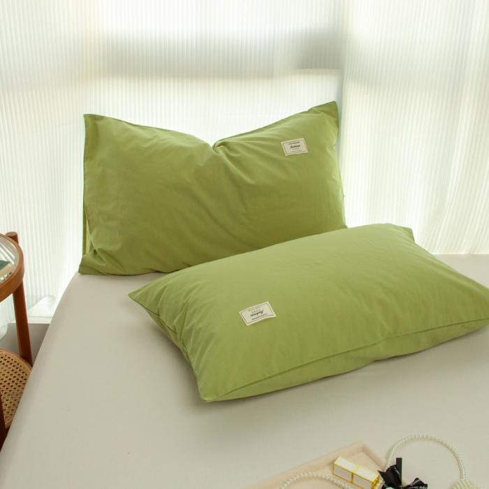 91家纺网 家纺一手货源 找家纺 芬晴 2023新款纯棉水洗棉枕套 豆绿