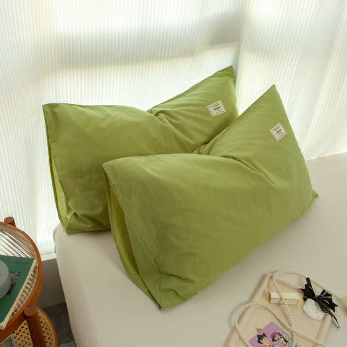 91家纺网 家纺一手货源 找家纺 芬晴 2023新款纯棉水洗棉枕套 豆绿