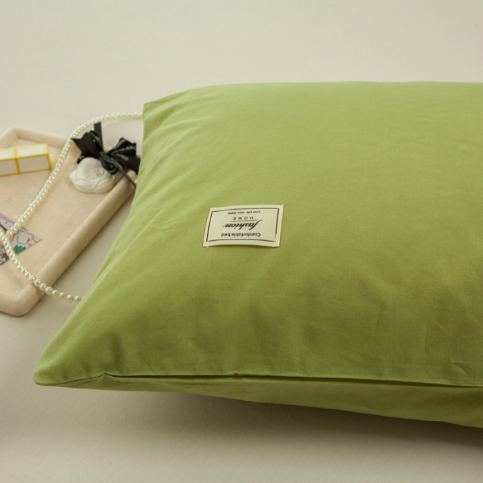 91家纺网 家纺一手货源 找家纺 芬晴 2023新款纯棉水洗棉枕套 豆绿
