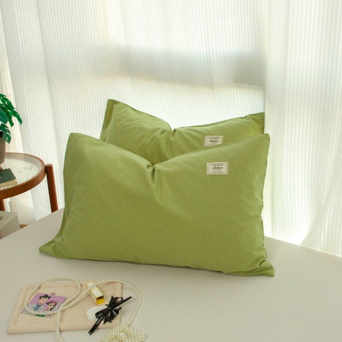 91家纺网 家纺一手货源 找家纺 芬晴 2023新款纯棉水洗棉枕套 豆绿
