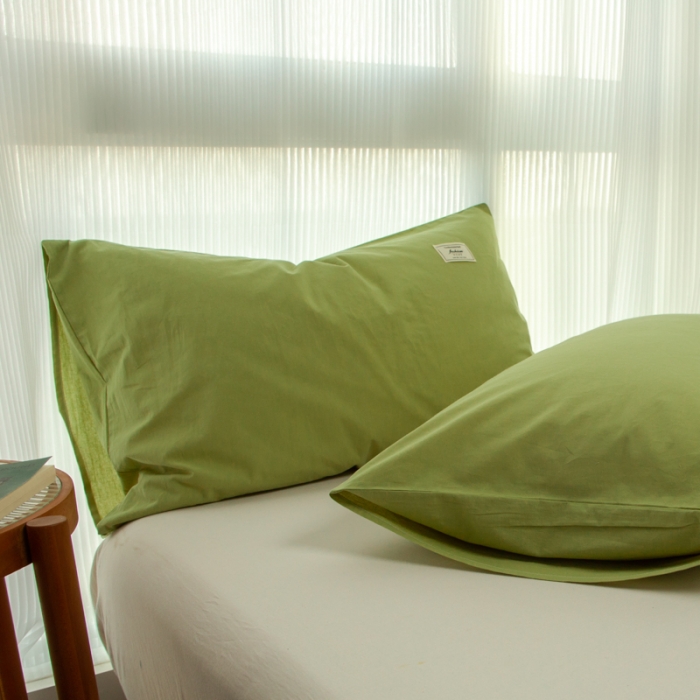 91家纺网 家纺一手货源 找家纺 芬晴 2023新款纯棉水洗棉枕套 豆绿