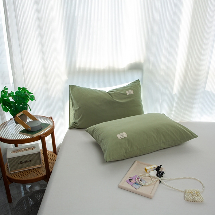 91家纺网 家纺一手货源 找家纺 芬晴 2023新款纯棉水洗棉枕套 果绿