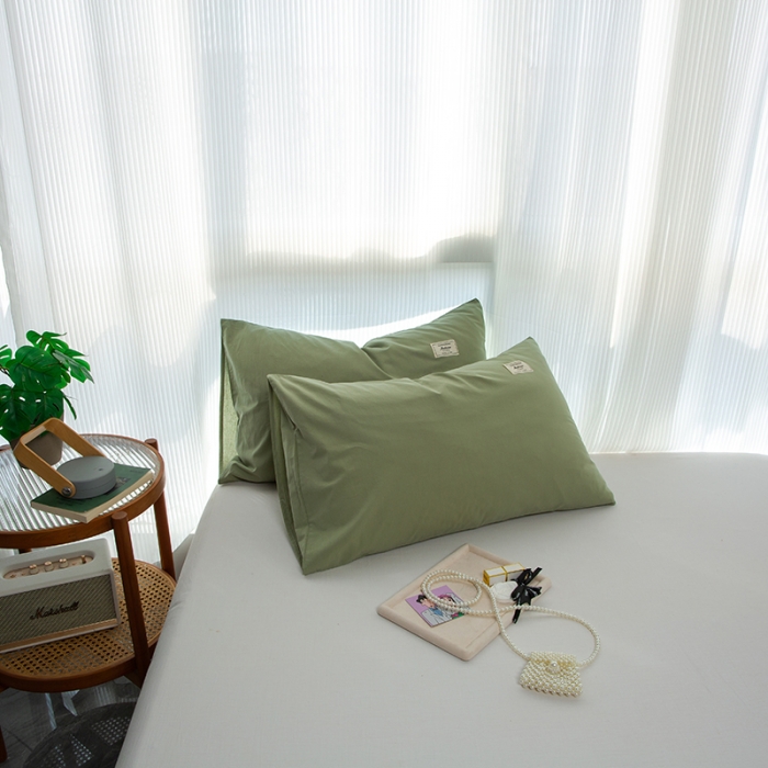 91家纺网 家纺一手货源 找家纺 芬晴 2023新款纯棉水洗棉枕套 果绿