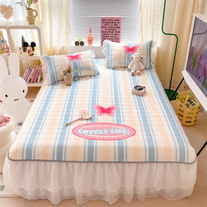 91家纺网 家纺一手货源 找家纺 顾里 2023新款0.5仙女双层雪纺纱床裙席 条纹蝶恋