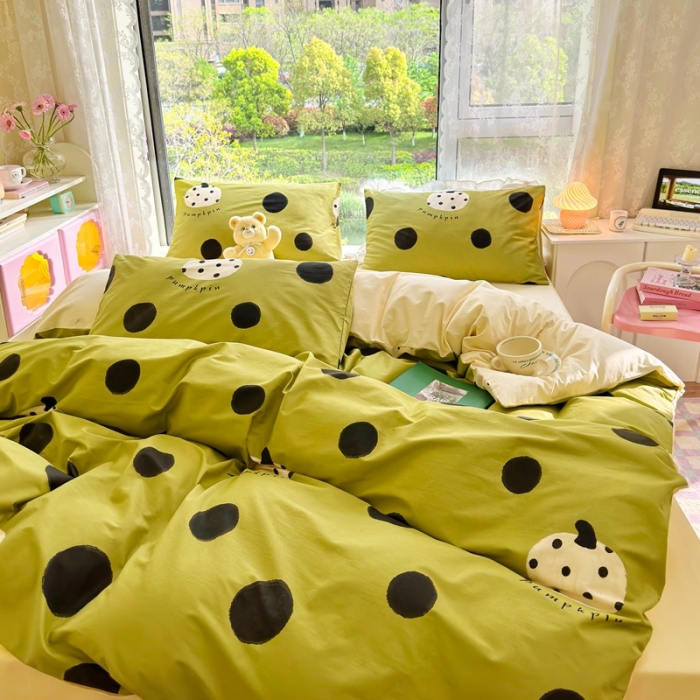 91家纺网 家纺一手货源 找家纺 呗旺鹿 2023新款13372全棉纯棉印花四件套直播款 波点楠楠