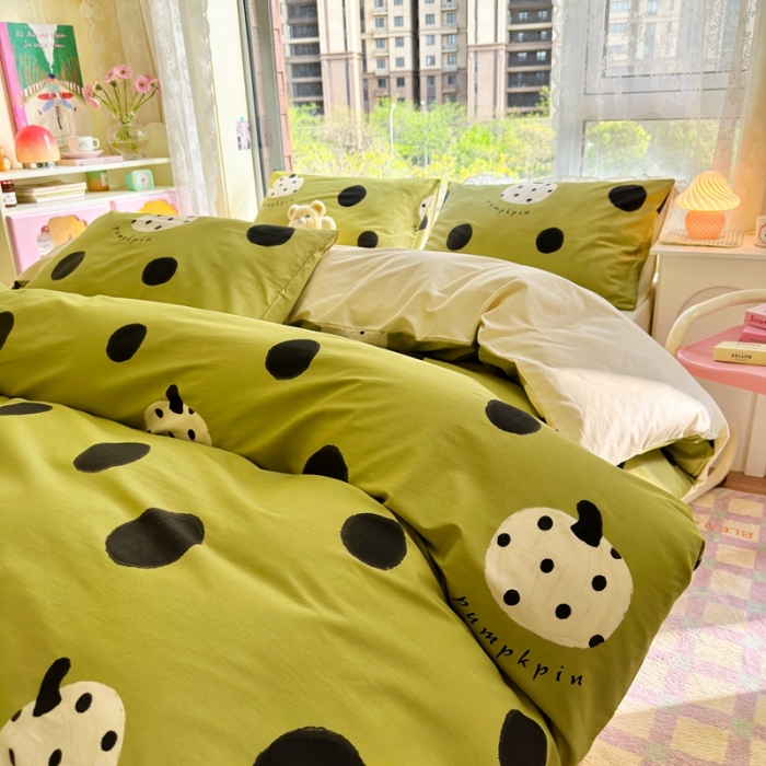 91家纺网 家纺一手货源 找家纺 呗旺鹿 2023新款13372全棉纯棉印花四件套直播款 波点楠楠