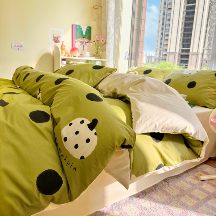 91家纺网 家纺一手货源 找家纺 呗旺鹿 2023新款13372全棉纯棉印花四件套直播款 波点楠楠