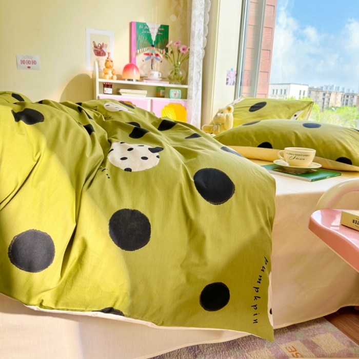 91家纺网 家纺一手货源 找家纺 呗旺鹿 2023新款13372全棉纯棉印花四件套直播款 波点楠楠