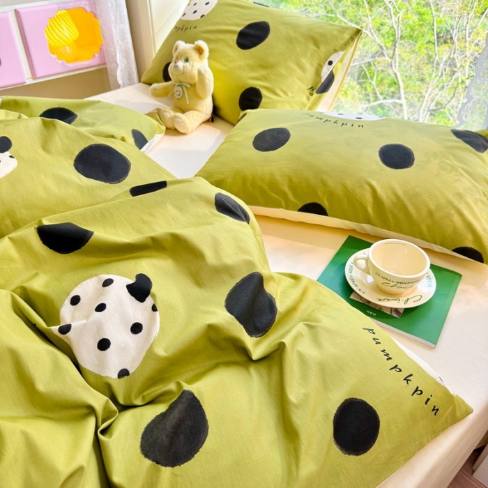 91家纺网 家纺一手货源 找家纺 呗旺鹿 2023新款13372全棉纯棉印花四件套直播款 波点楠楠