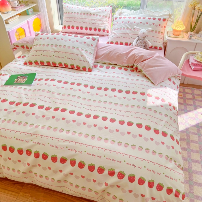 91家纺网 家纺一手货源 找家纺 呗旺鹿 2023新款13372全棉纯棉印花四件套直播款 草莓冰冰