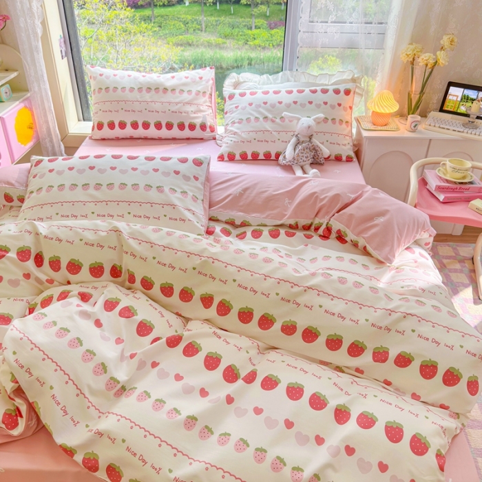 91家纺网 家纺一手货源 找家纺 呗旺鹿 2023新款13372全棉纯棉印花四件套直播款 草莓冰冰