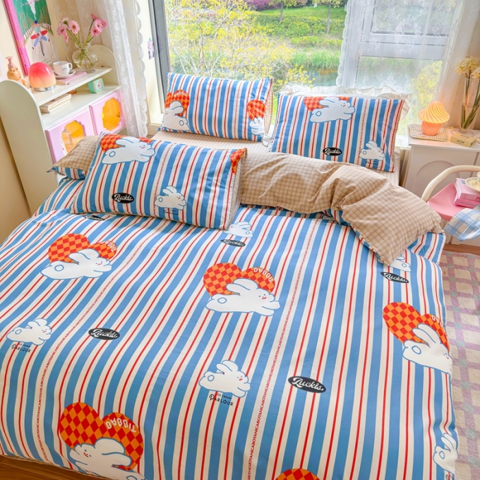 91家纺网 家纺一手货源 找家纺 呗旺鹿 2023新款13372全棉纯棉印花四件套直播款 查理兔