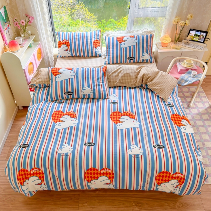 91家纺网 家纺一手货源 找家纺 呗旺鹿 2023新款13372全棉纯棉印花四件套直播款 查理兔